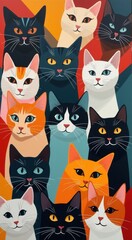 Many cats that are all different colors together