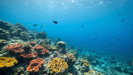 Obraz premium Colorful coral reef with fish in crystal clear water