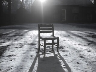 Solitary Chair In Snowy Winter Landscape Near House