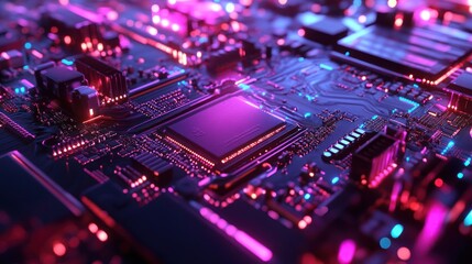 Obraz premium Neon Circuit Board: A Close-Up of Technological Marvel