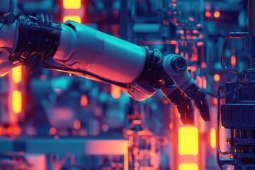 Futuristic Robotic Arm with Neon Highlights in 3D Art