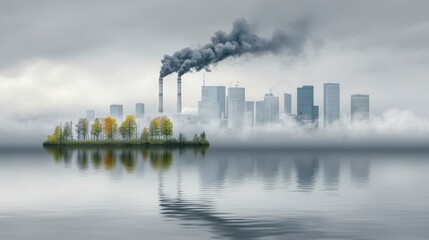 Pollution and Smog Over a Modern City Skyline