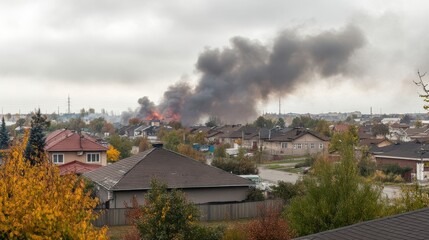Pollution from Industrial Plants Over Residential Area