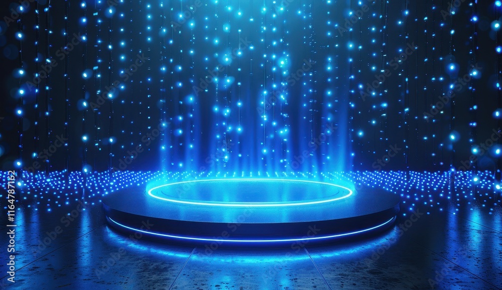 Aufkleber illuminated platform with blue lights and sparkling background