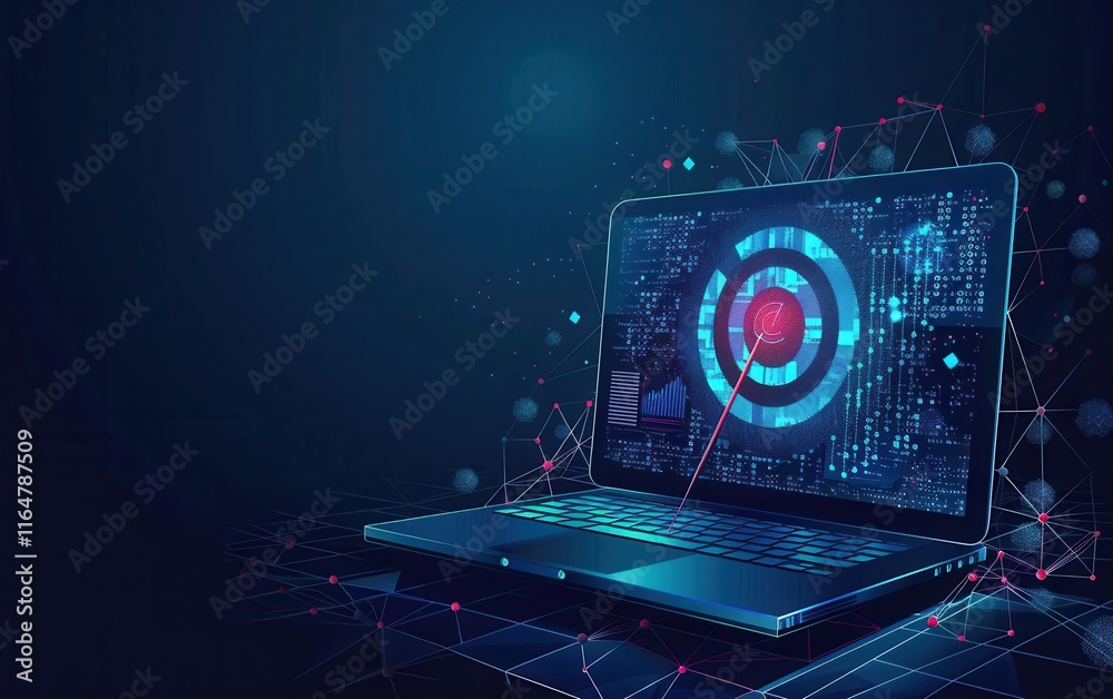 Poster Laptop Displaying Target Data Analysis With Network Connections