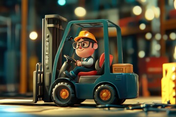 Whimsical Forklift Operator in Bright Cartoon Style