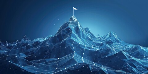 Abstract Digital Mountain Peak With Flag