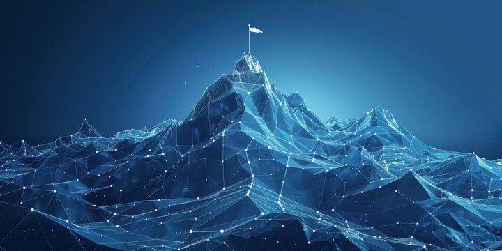 Abstract Digital Mountain Peak With Flag