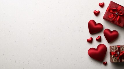 Valentine's Day Celebration with Romantic Red Hearts and Gifts Cozy Home Environment Aesthetic Close-Up View