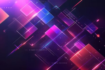 Abstract Geometric Design Featuring Neon Squares and Lines