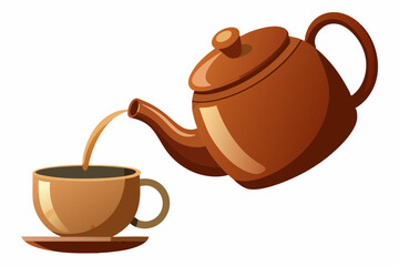 Beautiful and exceptional teapot pouring tea into  a white background vector illustration