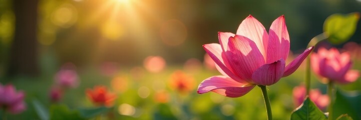 Sunlit petals unfurl, delicate artistry, tranquil park, soft, photo