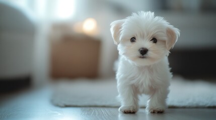 Portrait of a Cute White Puppy
