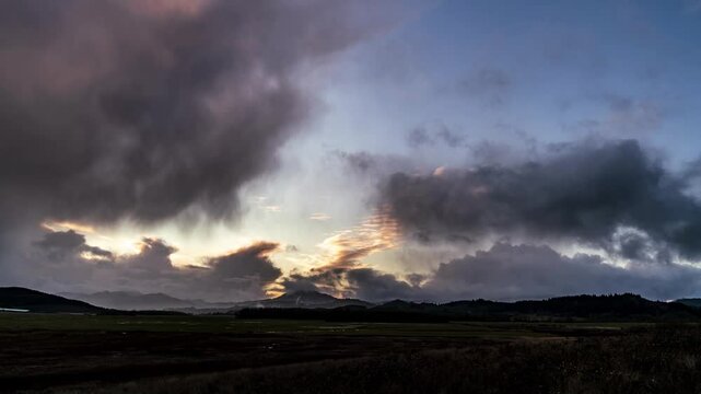 Timelapse of a storm rolling into the Willamette Valley at sunset. Finley National Wildlife Refuge, Oregon.