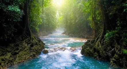 Fototapeta premium River Rapids in a Tropical Forest .