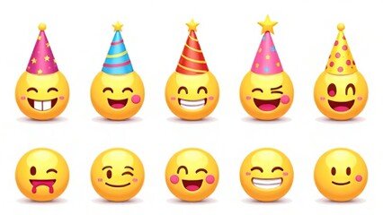 Set of birthday emoticons. Collection of birthday emoticon icons, on a white background.