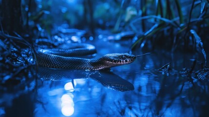Black Snake in Moonlight Reflection