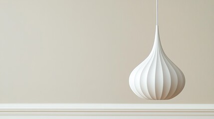 Minimalist white pendant lamp with elegant curves in neutral room
