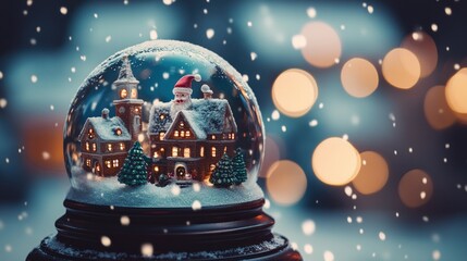 Snow Globe with Christmas Village and Santa