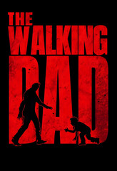 The Walking Dad: A haunting silhouette of a father and child, set against a blood-red backdrop, evokes a chilling and unsettling sense of dread.
