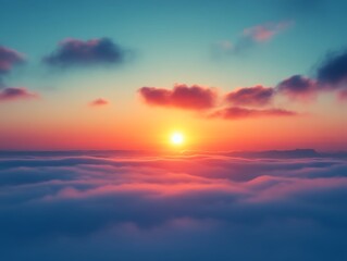 Fototapeta premium Sunset over a sea of clouds and distant mountains