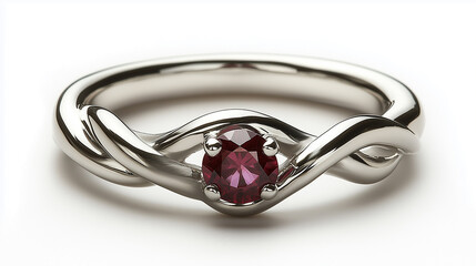 Platinum Ring with Intertwined Band and Oval Gemstone