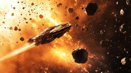 Spaceship Navigating Asteroid Field