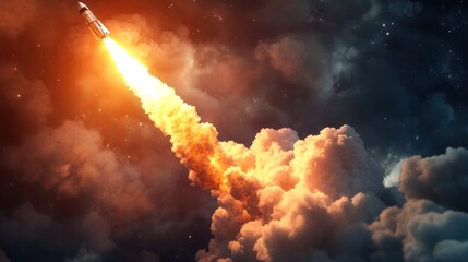 Rocket Launch Through Dramatic Clouds