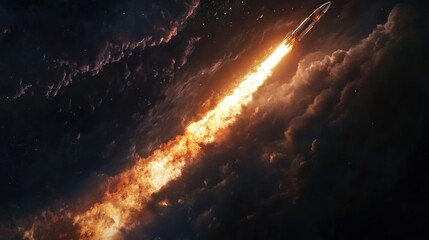 Spacecraft Ascending Through Starry Sky