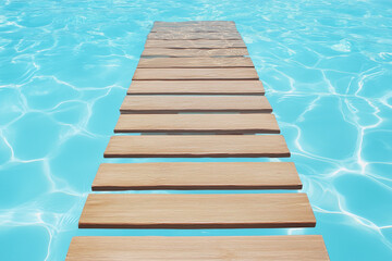 Obraz premium Wooden Walkway Over Swimming Pool