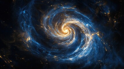Spiral Galaxy in Blue and Gold Hues