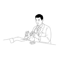 A Doctor Taking Blood to Check the Glucose Level of the Patient. 