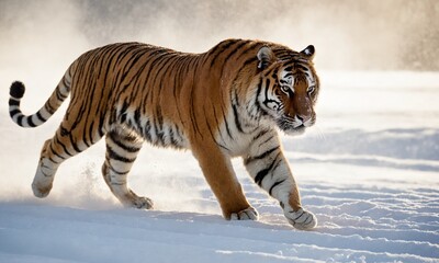 눈밭을 뛰어가는 힘찬 호랑이 맹호