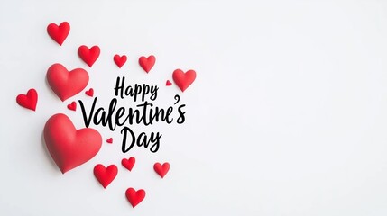 Happy Valentine's Day message with red hearts on white background
