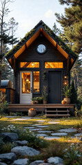 Fototapeta premium Concept photo of cabin house exterior