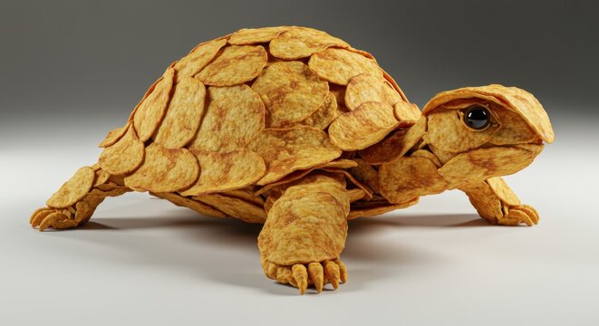 Creative chip-covered turtle design captures whimsical artistic vision