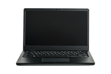 Compact black laptop with foldable keyboard isolated