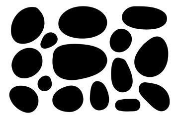 Shapes of black stones arranged artfully against a white background