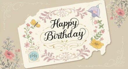 Elegant floral happy birthday card with hand-painted design