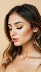 Obraz premium Portrait of Beautiful Woman with Eyes Closed and Natural Makeup