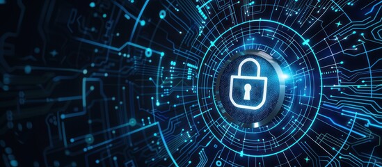 Cyber security network digital padlock.