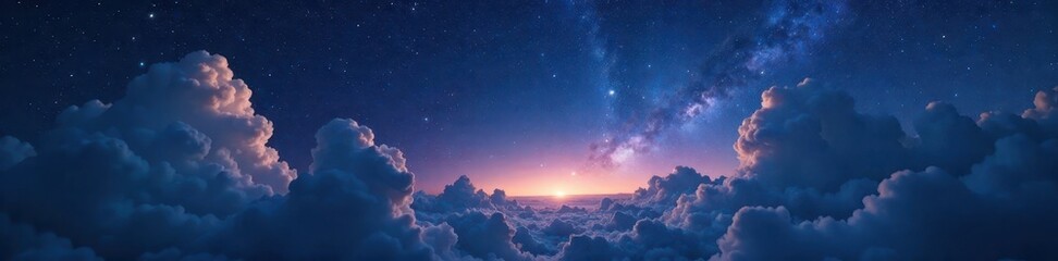 Naklejka premium Dark, swirling clouds under a vast, star-studded sky, nature, night