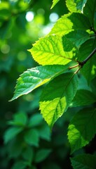 Deep emerald leaves, dappled sunlight, rich texture, ecology, image, trees