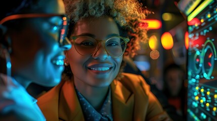 Business professional smiling during a cordial negotiation, exuding confidence and approachability in a sleek office setting.