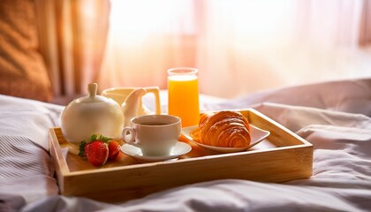Lazy Mornings: Cozy Breakfast in Bed with Warm Light