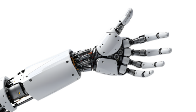 Detailed 3D Rendering of a Futuristic Robot Hand with Transparent Background