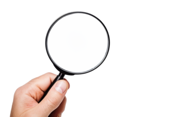 High-Quality PNG hand holding magnifying glass on white background