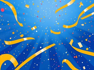 Naklejka premium blue background with rays and confetti