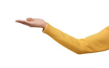 High-Quality PNG yellow knitted sleeve hand gesture on white background