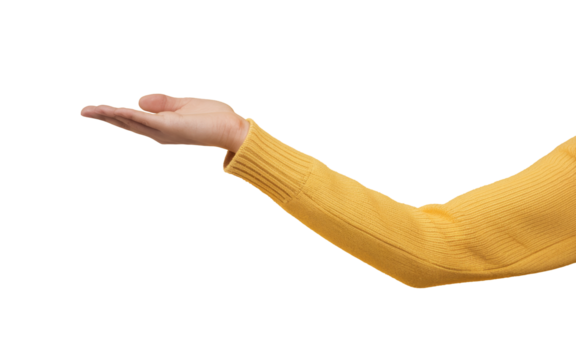 High-Quality PNG yellow knitted sleeve hand gesture on white background